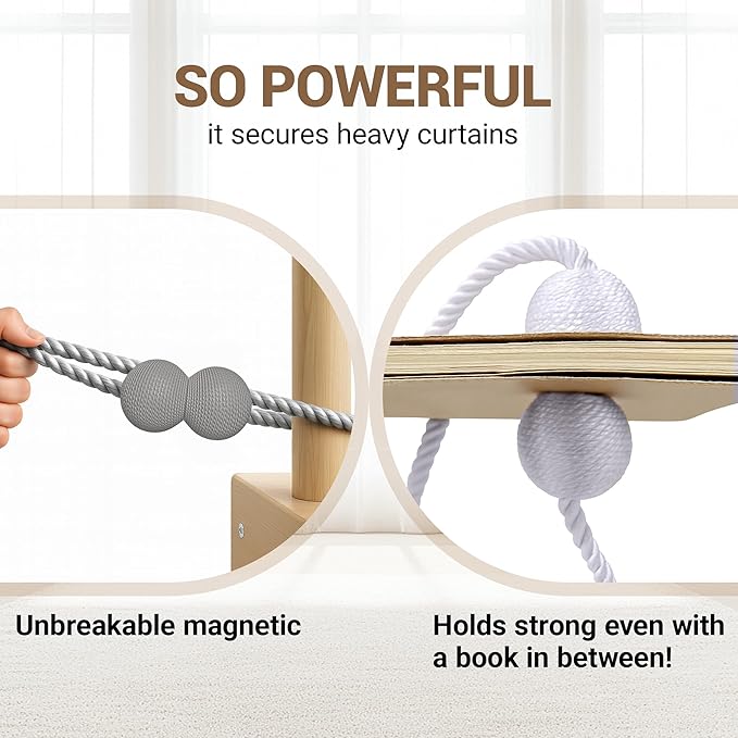 Hion Magnetic Curtain Tiebacks Grey 6 Pack, Curtain Tiebacks Buckles Holdbacks - Image 5