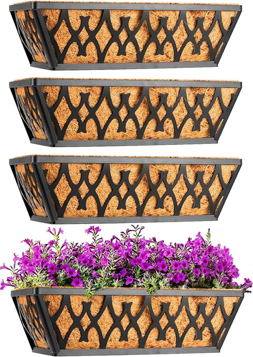 4 Pack 16 Inch Window Boxes Planters Railing Planter Box by KarlliuHOMEGARDEN