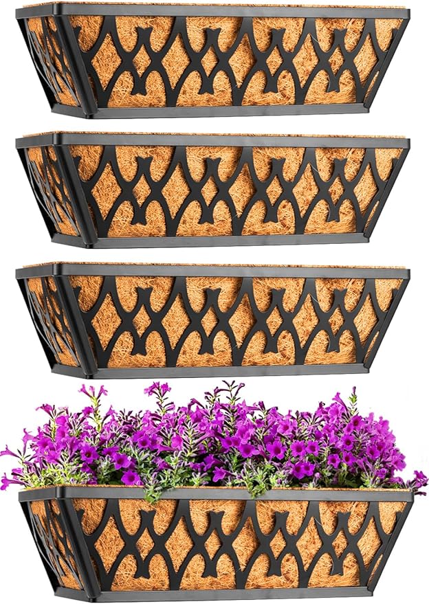 4 Pack 12 Inch Window Boxes Planters Railing Planter Box by KarlliuHOMEGARDEN