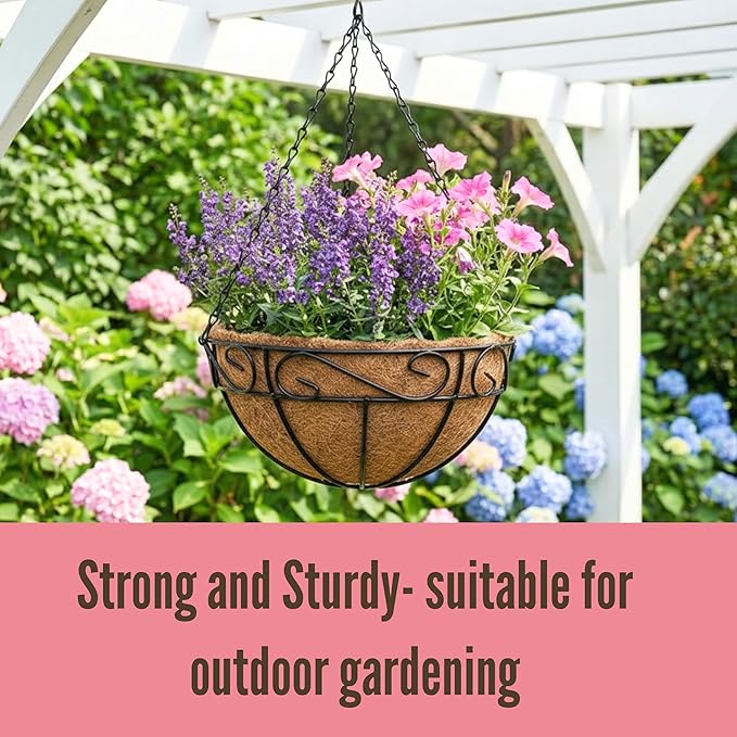 LaLaGreen Hanging Baskets for Plant Outdoor Large Black Metal Wire Hanging - Image 3