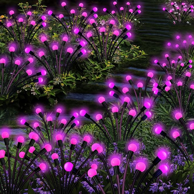 Kohlrabi Solar Garden Lights Outdoor, 2 Pack 20 LED Solar Pink Firefly Lights - Image 4