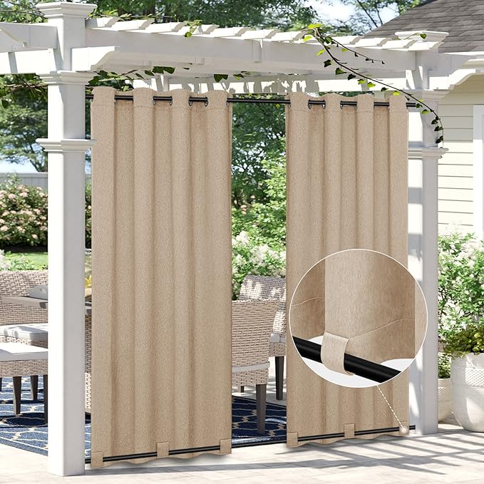 Easy-Going Linen Look Outdoor Curtains Waterproof Windproof Porch Curtains by Easy-Going