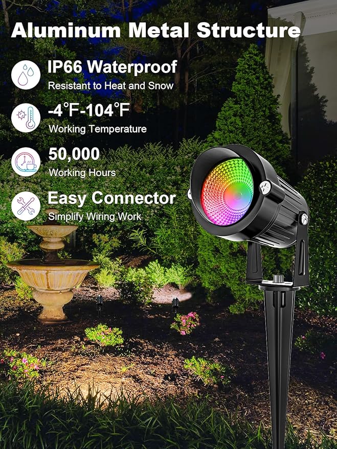 ZUCKEO All-in-One RGBW Landscape Lighting Kit, 5W Color Changing Low Voltage - Image 4