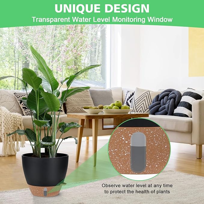 Self Watering Planter Set with Visual Water Level, Modern 8+7+6.5+6+5.5+5 Inch - Image 4