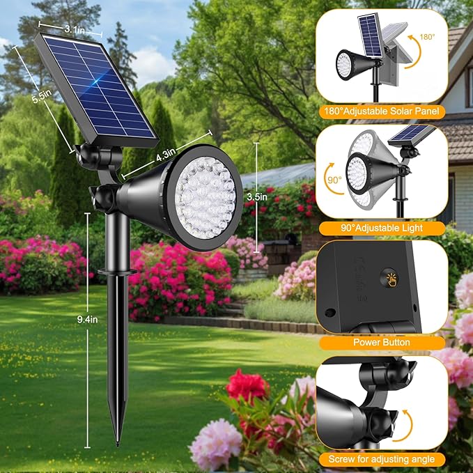 Solar Lights Outdoor Waterproof, 36 LEDs Adjustable Solar Spot Lights Outdoor - Image 6