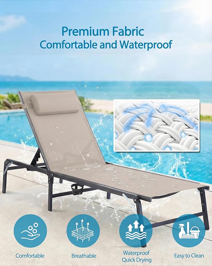 2 Pack Foldable Chaise Lounge Chair - Image 5