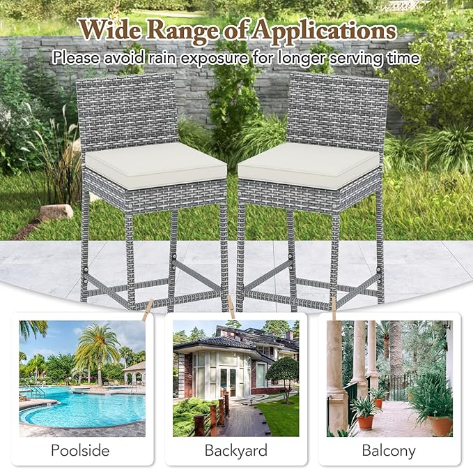HAPPYGRILL Patio Wicker Barstools Set of 4, Outdoor Bar Height Chair w/Soft - Image 7