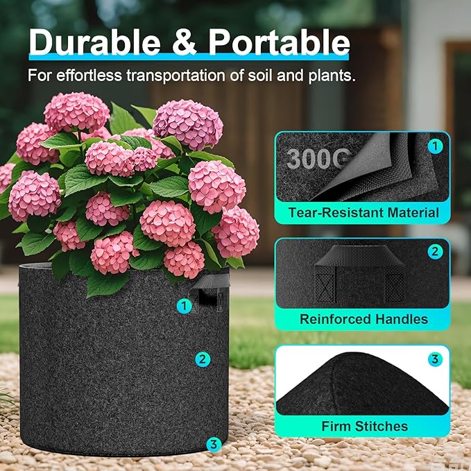 Land Guard 4-Pack Fabric Grow Bags 5 Gallon, Thickened Nonwoven Garden Pots - Image 4