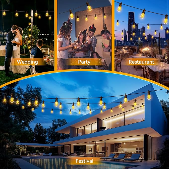 Outdoor String Lights Patio LED Light Outside - 30M 28+2 S14 LED 100ft Porch - Image 6