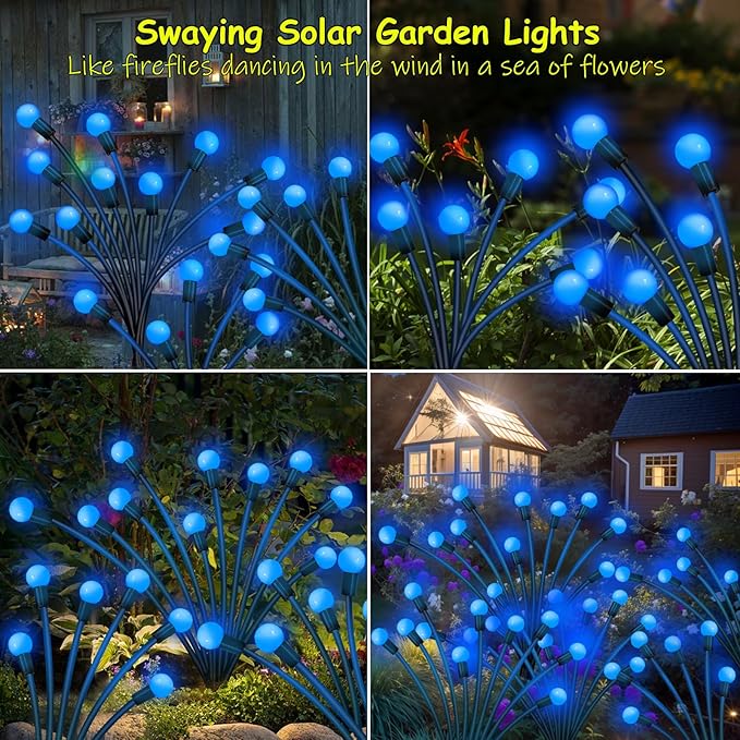 Kohlrabi Solar Garden Lights Outdoor, 2 Pack 20 LED Solar Blue Firefly Lights - Image 5