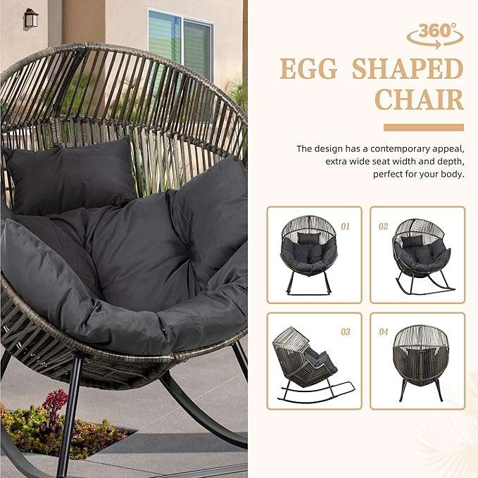 Vongrasig Wicker Egg Chair PE Rattan Rocking Chair - Image 7
