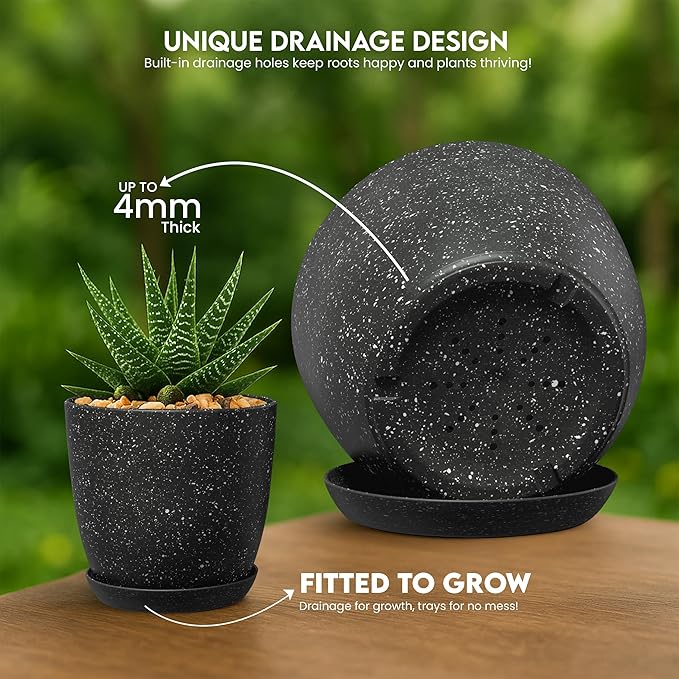Utopia Home - Spotty Plant Pots Indoor - 7/6.6/6/5.3/4.8 Inches Flower Pots - 5 - Image 4