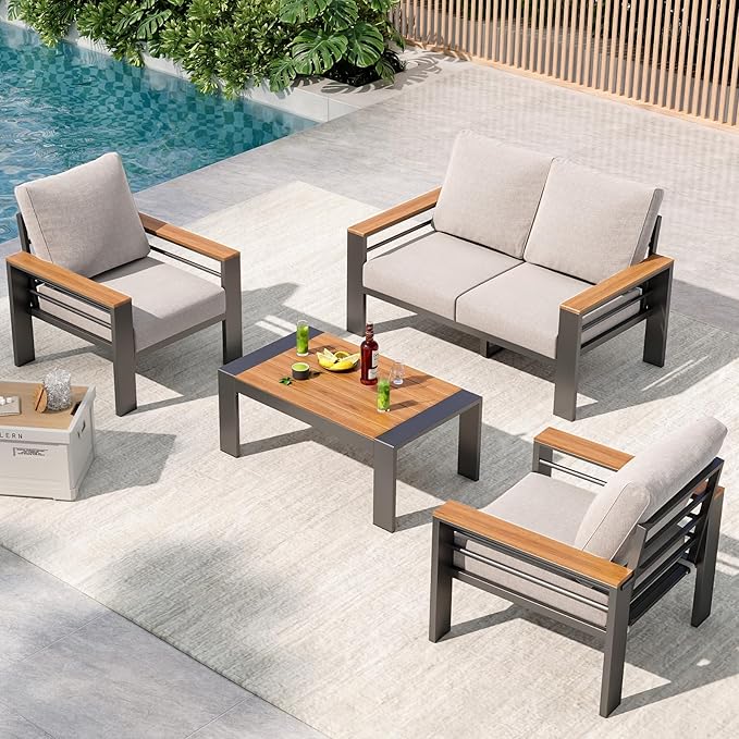 Aoxun Aluminum Outdoor Patio Furniture Set, 4 Seats Outdoor Sectional - Image 8