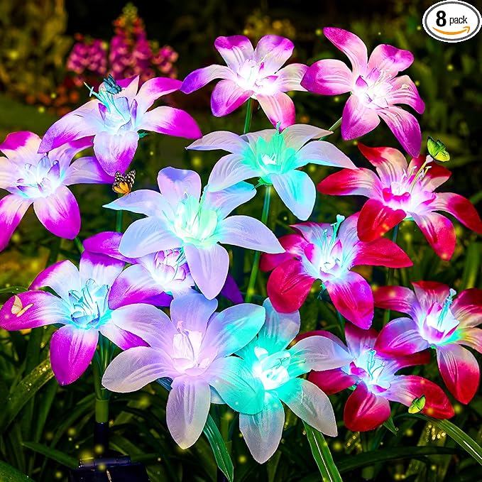 Solar Garden Lights Outdoor, 8 Pack Blooming Lily Solar Flowers Outdoor by AHAORIGIN