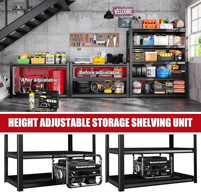 Set of 2 Garage Shelving-3000 lbs 5 Tier Storage Shelves, Adjustable Heavy Duty - Image 7