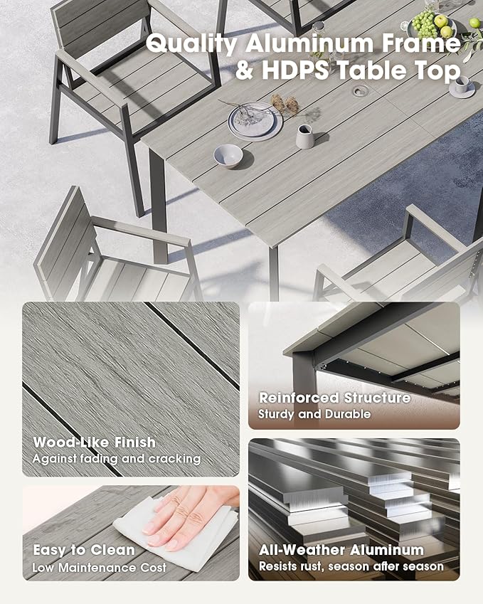 Outdoor Patio Dining Set for 6, Aluminum 7 Piece HDPS Patio Table and Chairs Set - Image 5