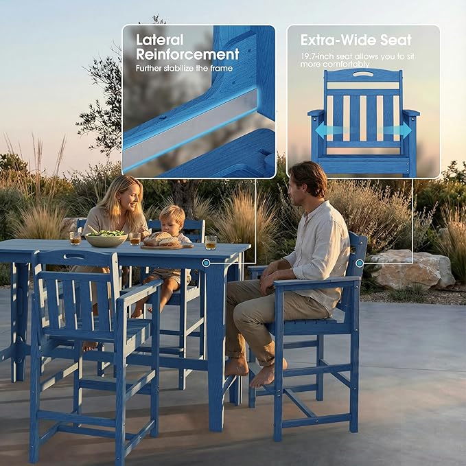 Ciokea 3 Pcs Outdoor Bar Height Table Set, Heavy-Duty All-Weather HDPE Patio - Image 4