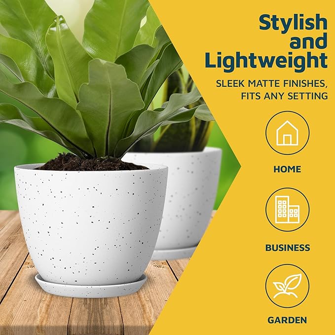 White Gray Plant Pots with Drainage Holes & Saucers 10 Pack, Indoor & Outdoor - Image 3