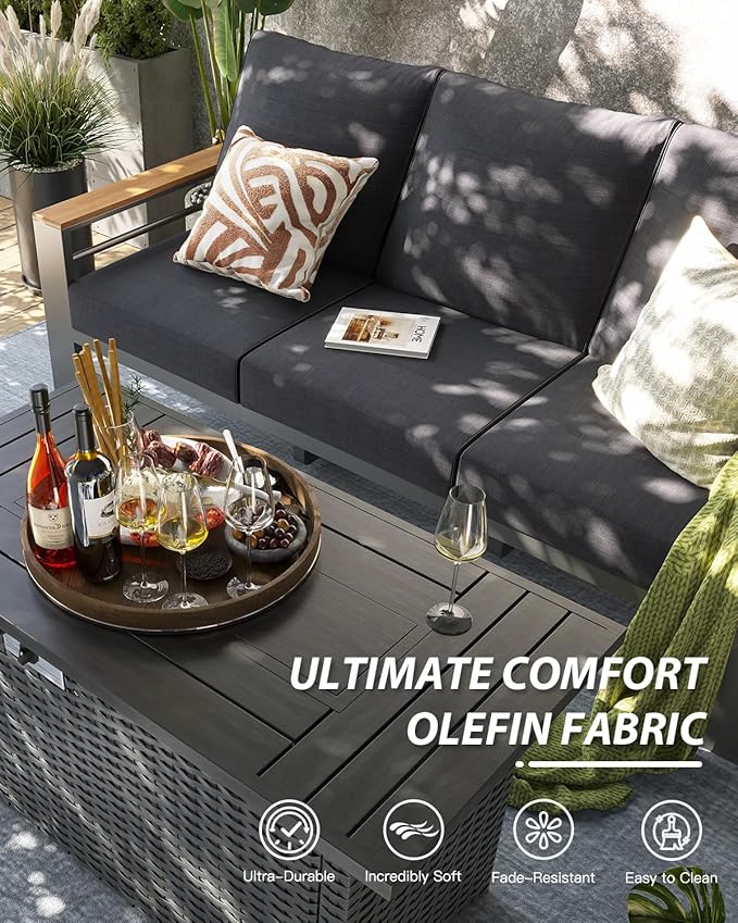 Aoxun Aluminum Outdoor Patio Furniture Set, 6-Piece Outdoor Sectional - Image 4