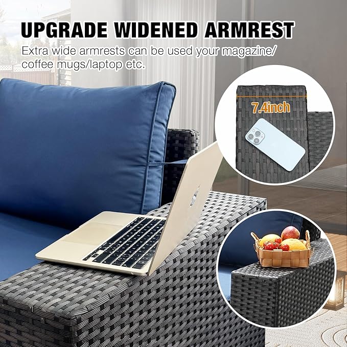 6 Pieces Patio Furniture Set All-Weather Outdoor Wicker Sectional Conversation - Image 2