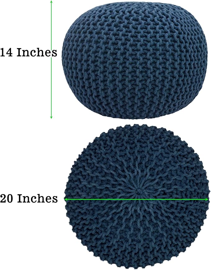 COTTON CRAFT - Hand Knitted Cable Style Dori Pouf - Blue - Floor Ottoman - - Image 3
