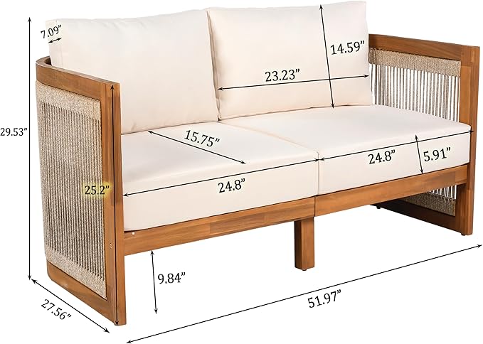 Merax 4-Piece Patio Premium Acacia Wood Outdoor Furniture Set, All Weather - Image 9