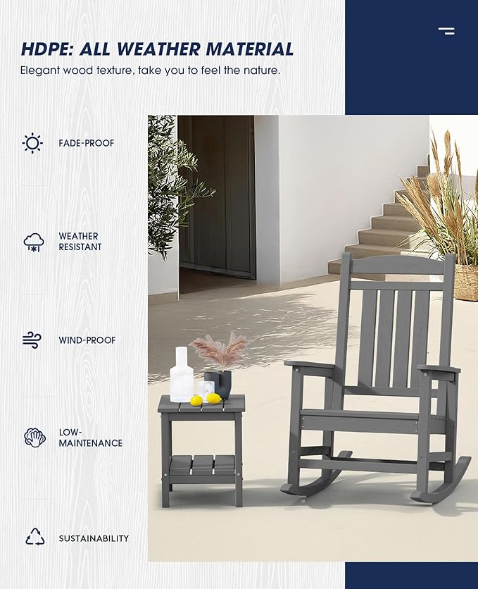 KINGYES Oversized Outdoor Rocking Chair Set of 4, High Density Polyethylene - Image 5