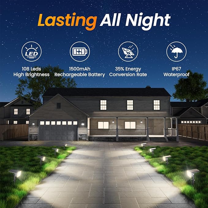 Fabrito Solar Spot Lights Outdoor 8 Pack, Auto On/Off Spotlights, IP67 - Image 7