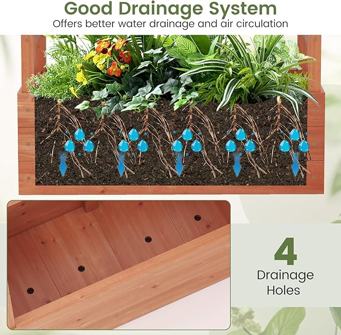 Giantex Raised Garden Bed with 2-Sided Trellis & Hanging Roof, Fir Wood Planter - Image 3