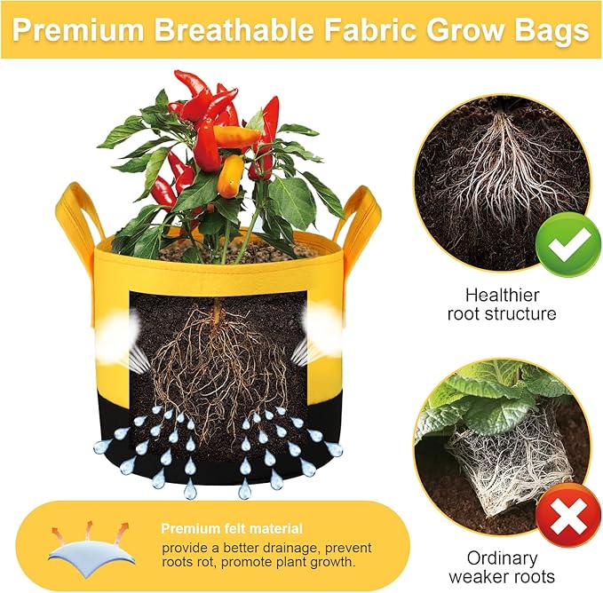 Grow Bags 7 Gallon, 6 Pack Fabric Plant Pots - Image 3