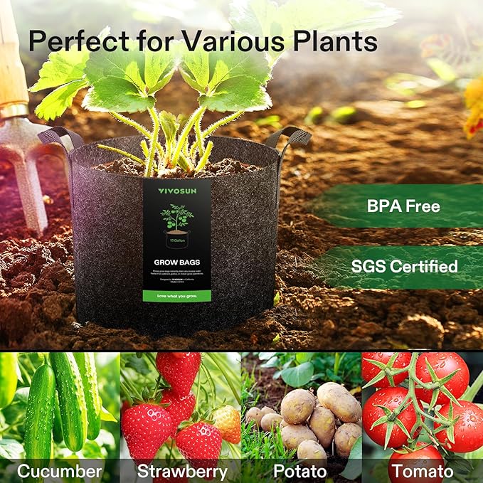 VIVOSUN 5-Pack 15 Gallon Plant Grow Bags, Heavy Duty Thickened Nonwoven Fabric - Image 7