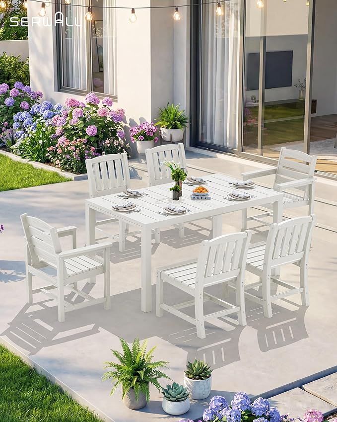 SERWALL 7-Piece Outdoor Dining Set, All Weather HDPE Outdoor Furniture Set - Image 2