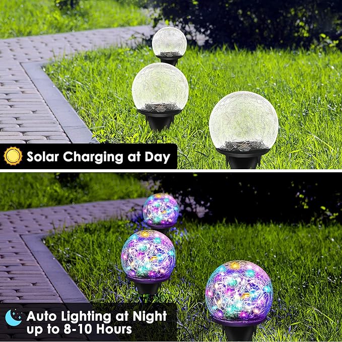 2 Pack 60 LED Garden Solar Lights Outdoor Decorative, Colored Cracked Glass - Image 4