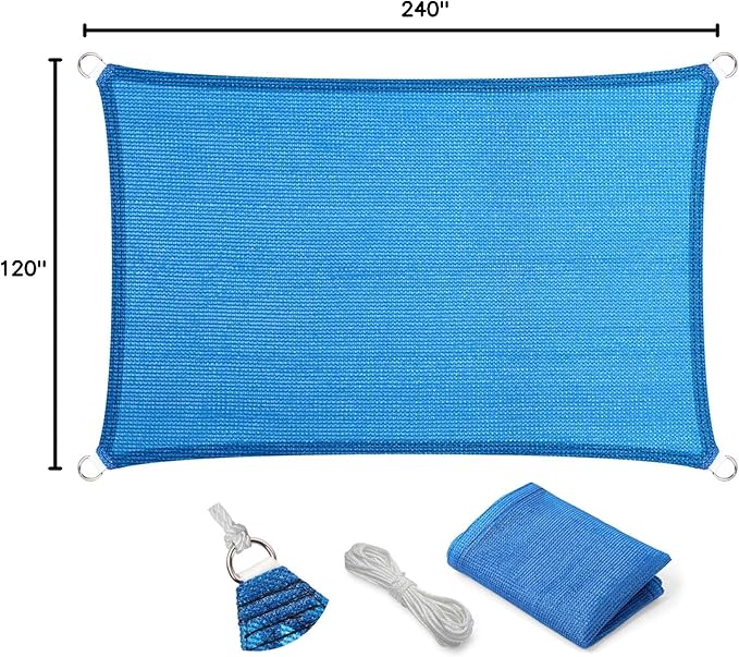 Eden's Decor Straight Flat-Edged Sun Shade Sail Rectangular 10' x 20' Blue - Image 9