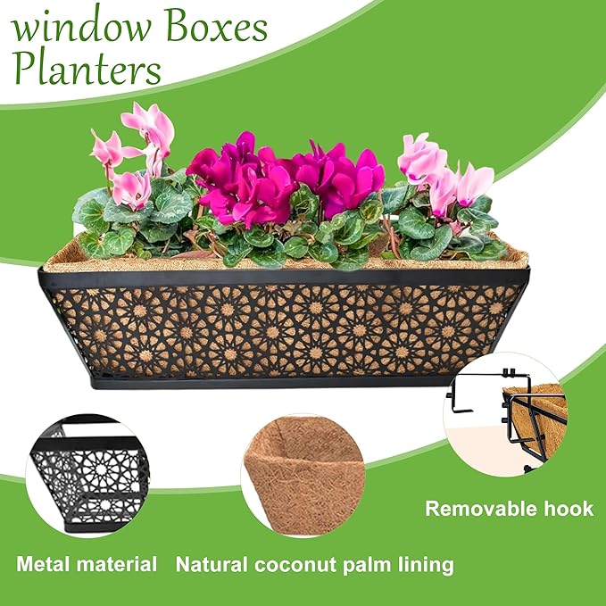 4 Pack 24" Railing Planter Window Box Deck Balcony Rail Planter Black Metal - Image 5