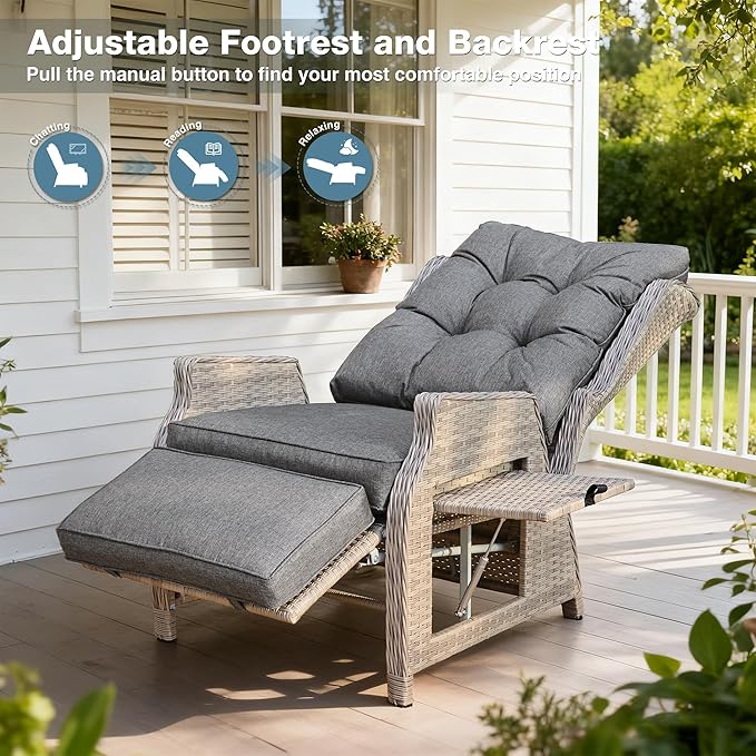 Outdoor Recliner with Adjustable Back and Footrest, Patio 150° Lay Flat - Image 4
