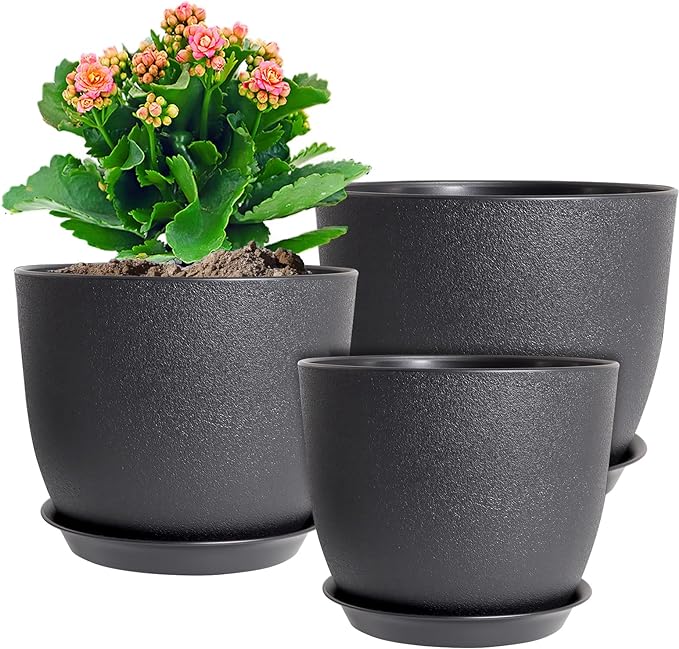 12/10/9 inch Big Flower Pots, 3 Pack Modern Decorative Plastic Planters by WSMKSZ