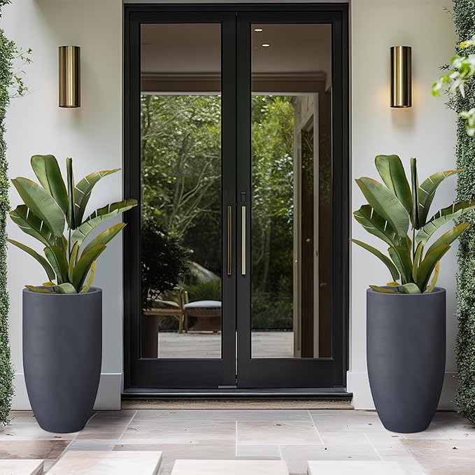 Kante 24 Inch Tall Round Concrete Planter, Large Indoor Outdoor Plant Pots - Image 4