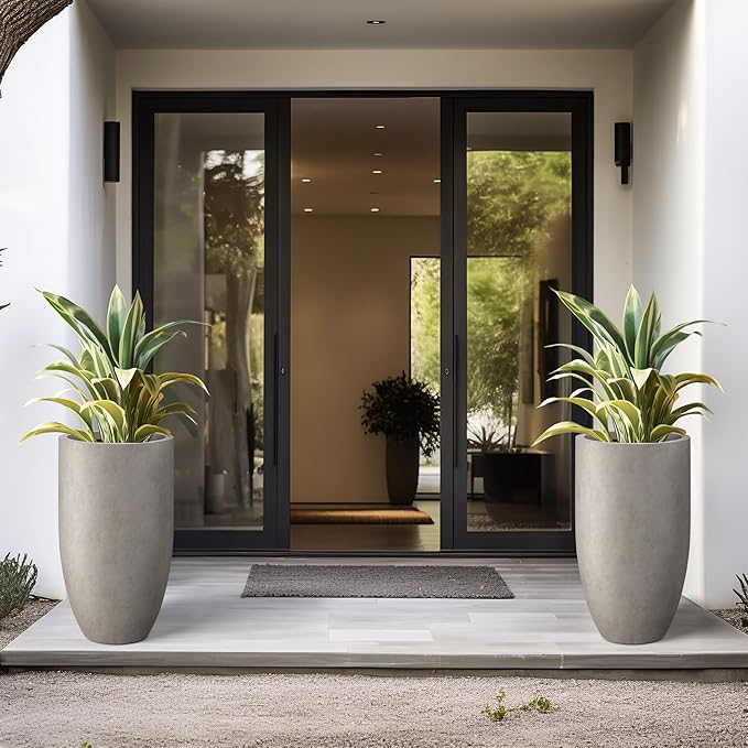 Kante 24 Inch Tall Round Concrete Planter, 2 Pack Large Indoor Outdoor Plant - Image 3