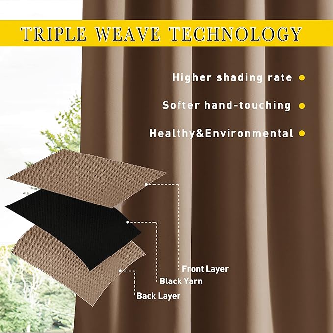 NICETOWN 2 Panels Weighted Blackout Outdoor Curtains - Image 4