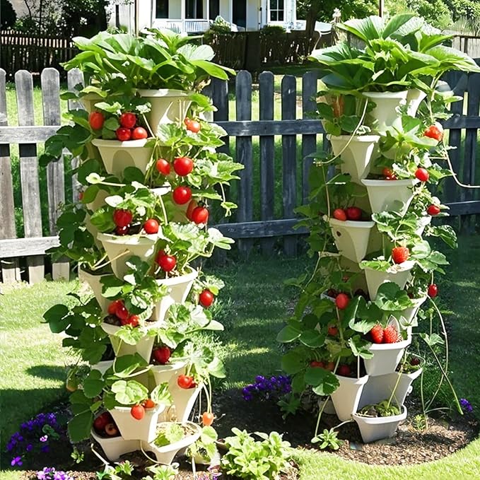 7 Tiered Strawberry Planters 3 Pack, Vertical Stackable Planter, Herb Stacking - Image 8