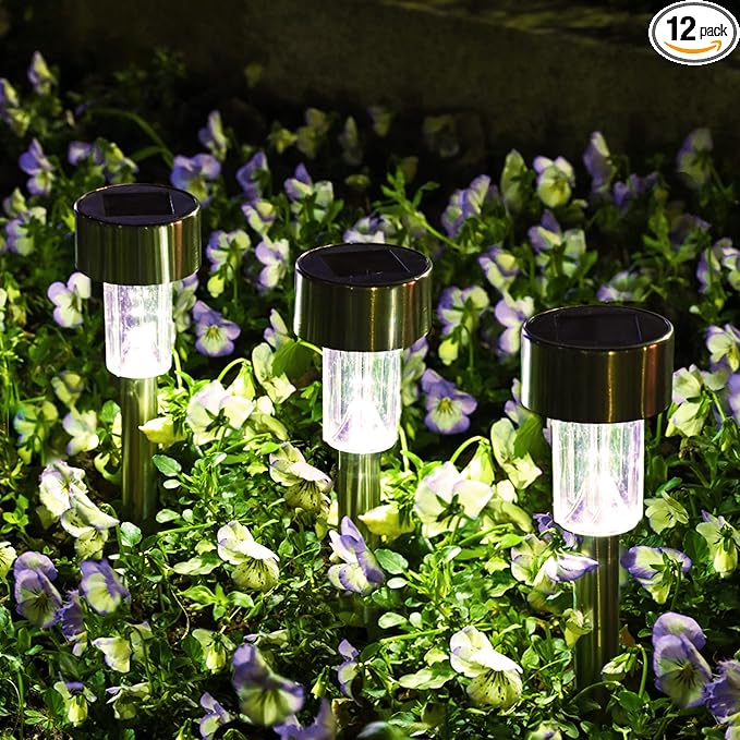 SOLPEX Solar Garden Lights Outdoor, 6 Color 12 Pack Stainless Steel Led Pathway by Solpex