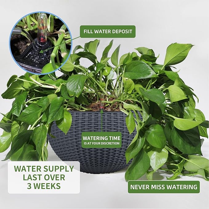 Dexceder 10.5 Inch Large Self Watering Hanging Planters Indoor Outdoor - Image 4