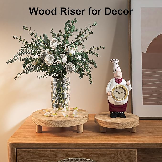 3 Pcs Wood Plant Stand Indoor Outdoor, Round Wood Riser - Image 2