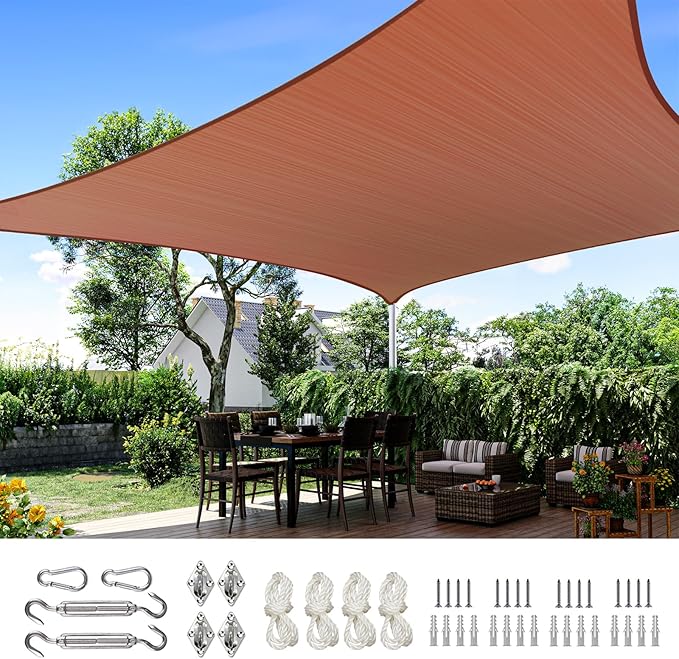Quictent 12x16ft 185G HDPE Rectangle Sun Shade Sail Canopy 98% UV Block Outdoor by QUICTENT