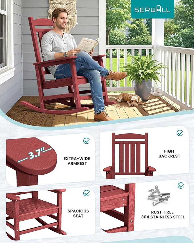 SERWALL Patio Rocking Chairs Set of 2, HDPE Outdoor Rockers - Image 7