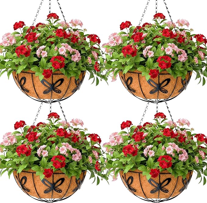 Metal 10 inch Round Planter, 4 Pack Hanging Wire Basket by JFFLYIT