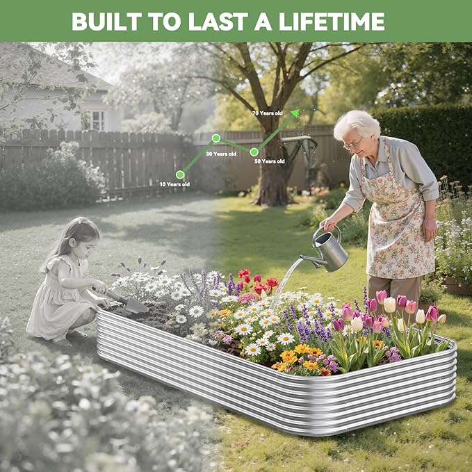 3 Pack Corrugated Galvanized Steel Raised Garden Bed Outdoor, Metal Above - Image 5