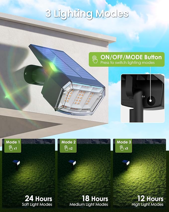 Solar Spot Lights Outdoor IP67 Waterproof 12 Pack, 63 LED 3 Modes Solar - Image 2