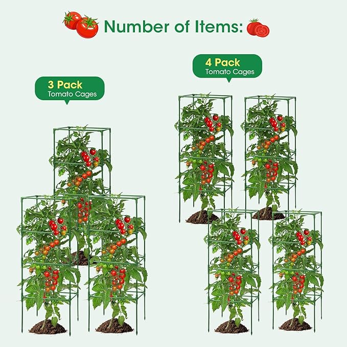 MQUPIN Tomato Cages, 4 Packs Square Tomato Cage - Image 2